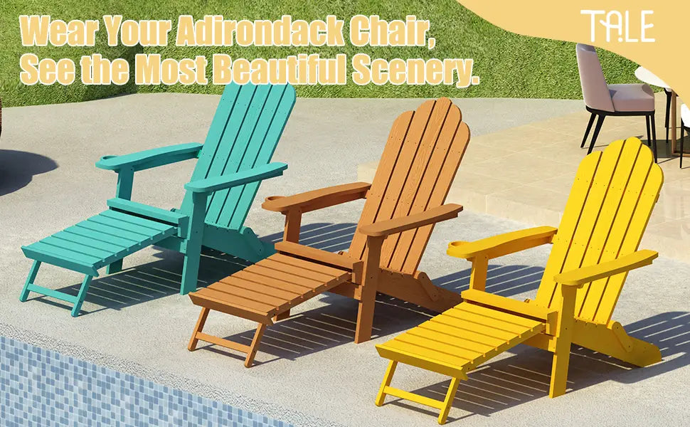 TALE Folding Adirondack Chair With Pullout Ottoman With Cup Holder Oaversized Poly Lumber For Patio Deck Garden