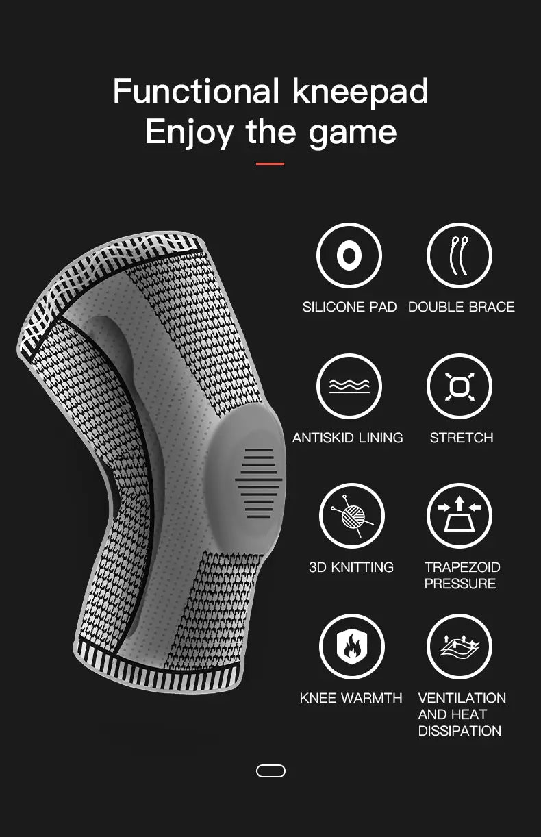 Silicone full knee brace strap patella medial support compression protection