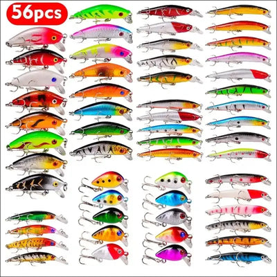 56pcs almighty mixed fishing lure bait set - hooks, wobbler crankbaits, swimbait minnow hard baits WHITE