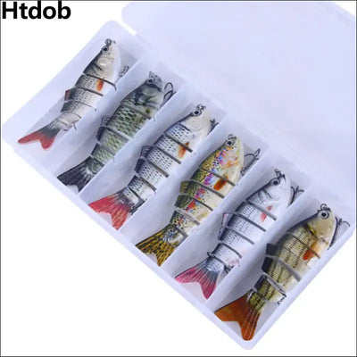 6 pieces/set fishing lures set with box multi segments jointed hard bait wobblers swimbait