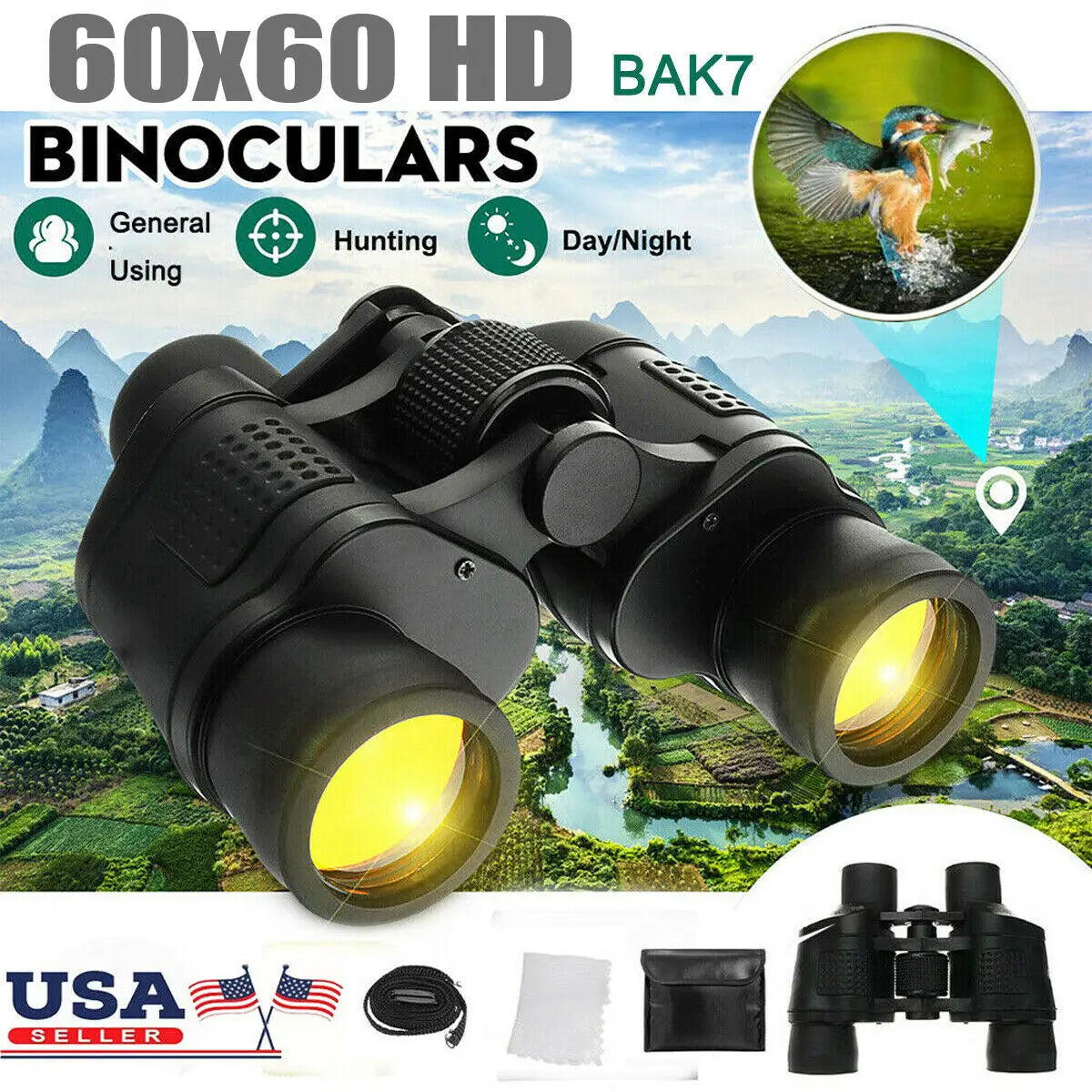 60x60 High Power Binoculars With Coordinates Portable Telescope LowLight Night Vision For Hunting Sports Travel