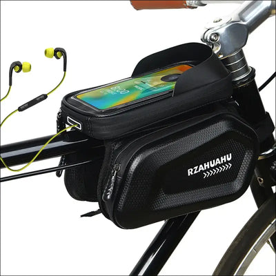 7 inch waterproof hard shell bike front frame bag with touch screen - top tube storage organizer