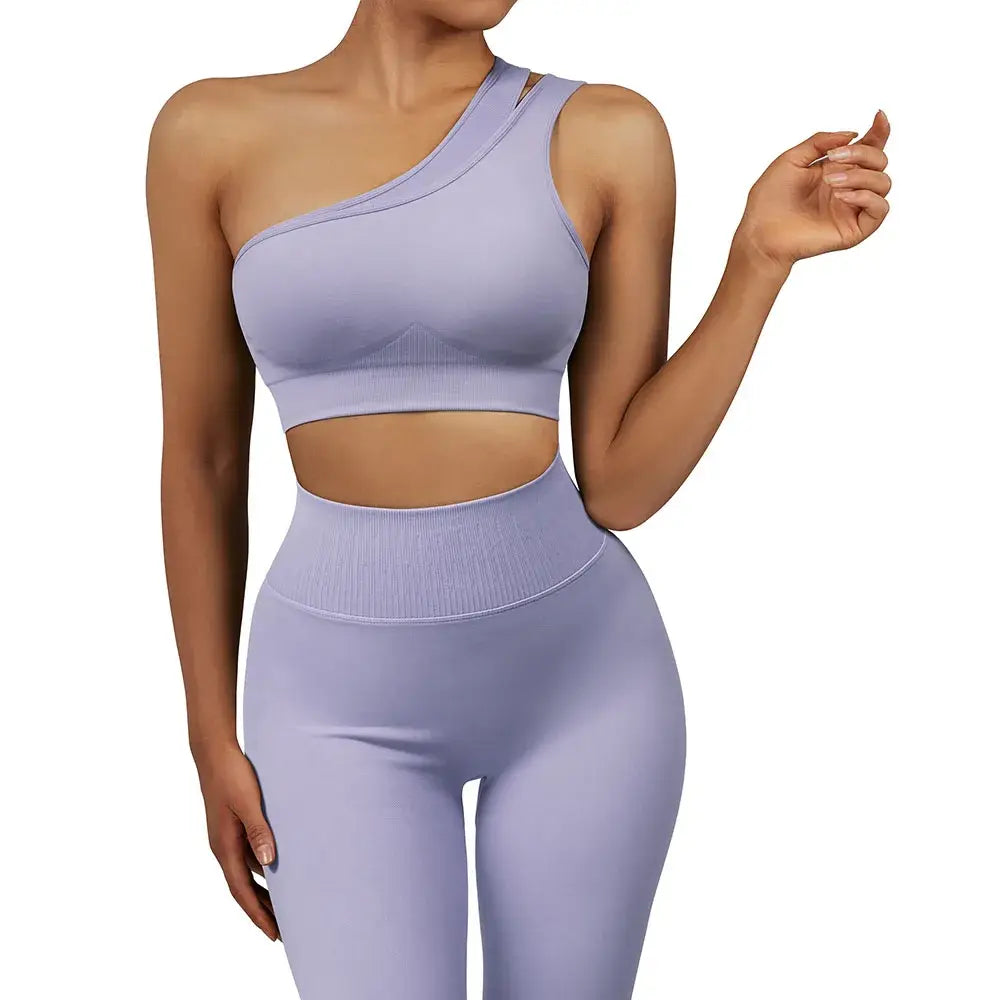 One Shoulder Yoga Sets Women Sportswear Gym Clothing High Waist Leggings Workout Gym Outfits Fitness Wear Sports Yoga