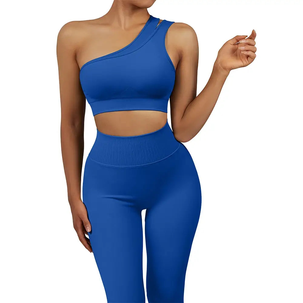 One Shoulder Yoga Sets Women Sportswear Gym Clothing High Waist Leggings Workout Gym Outfits Fitness Wear Sports Yoga