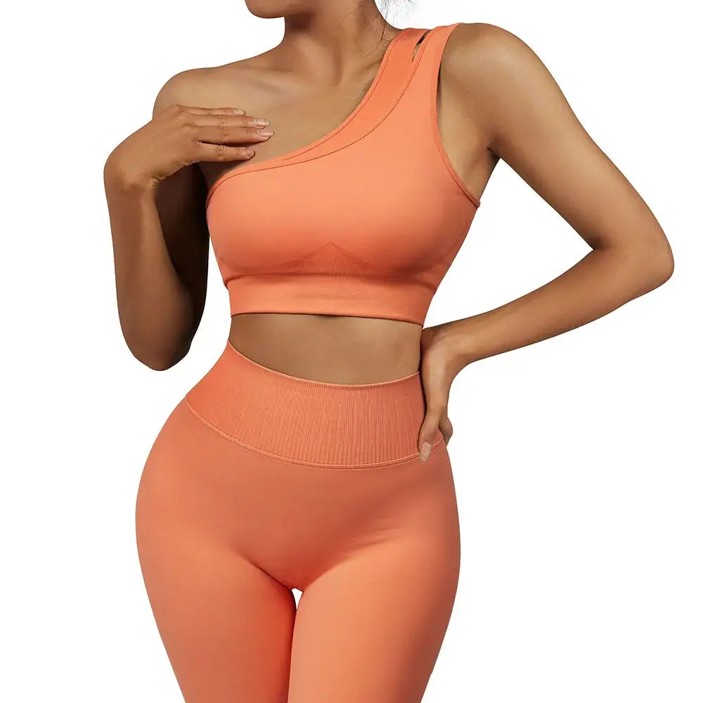 One Shoulder Yoga Sets Women Sportswear Gym Clothing High Waist Leggings Workout Gym Outfits Fitness Wear Sports Yoga