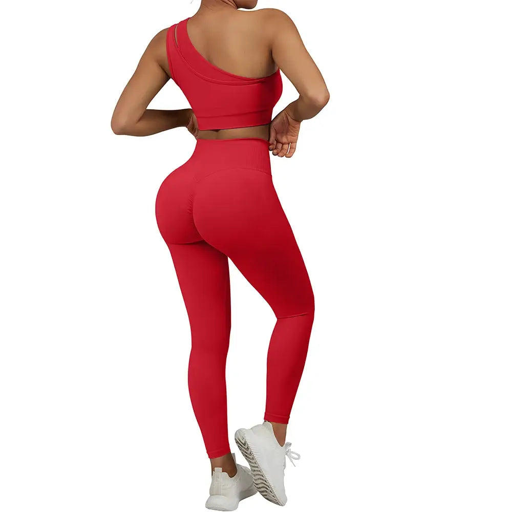 One Shoulder Yoga Sets Women Sportswear Gym Clothing High Waist Leggings Workout Gym Outfits Fitness Wear Sports Yoga