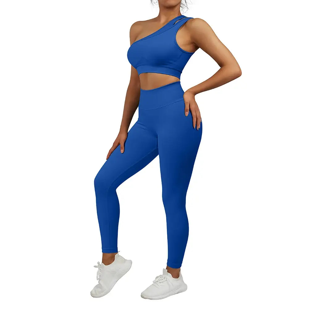 One Shoulder Yoga Sets Women Sportswear Gym Clothing High Waist Leggings Workout Gym Outfits Fitness Wear Sports Yoga