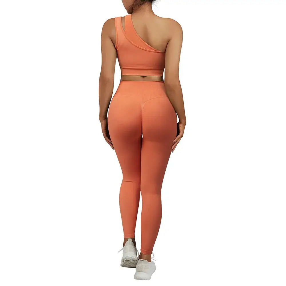 One Shoulder Yoga Sets Women Sportswear Gym Clothing High Waist Leggings Workout Gym Outfits Fitness Wear Sports Yoga