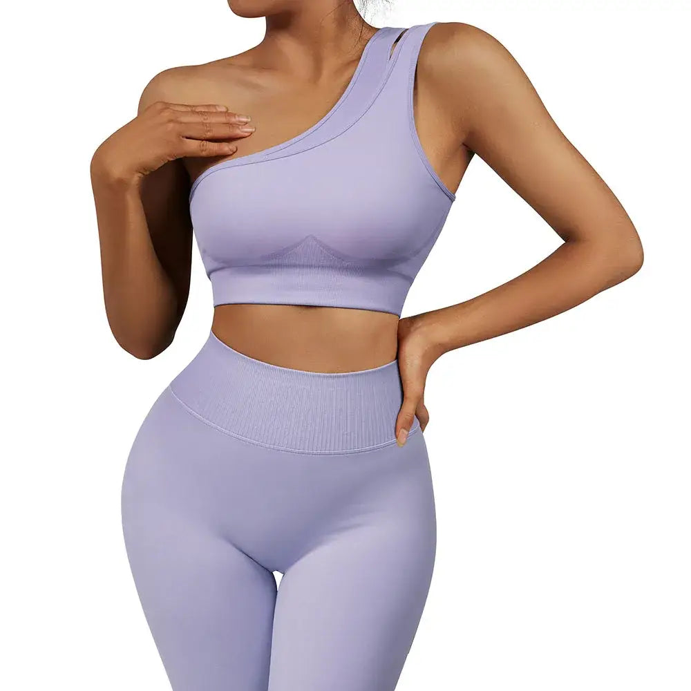 One Shoulder Yoga Sets Women Sportswear Gym Clothing High Waist Leggings Workout Gym Outfits Fitness Wear Sports Yoga