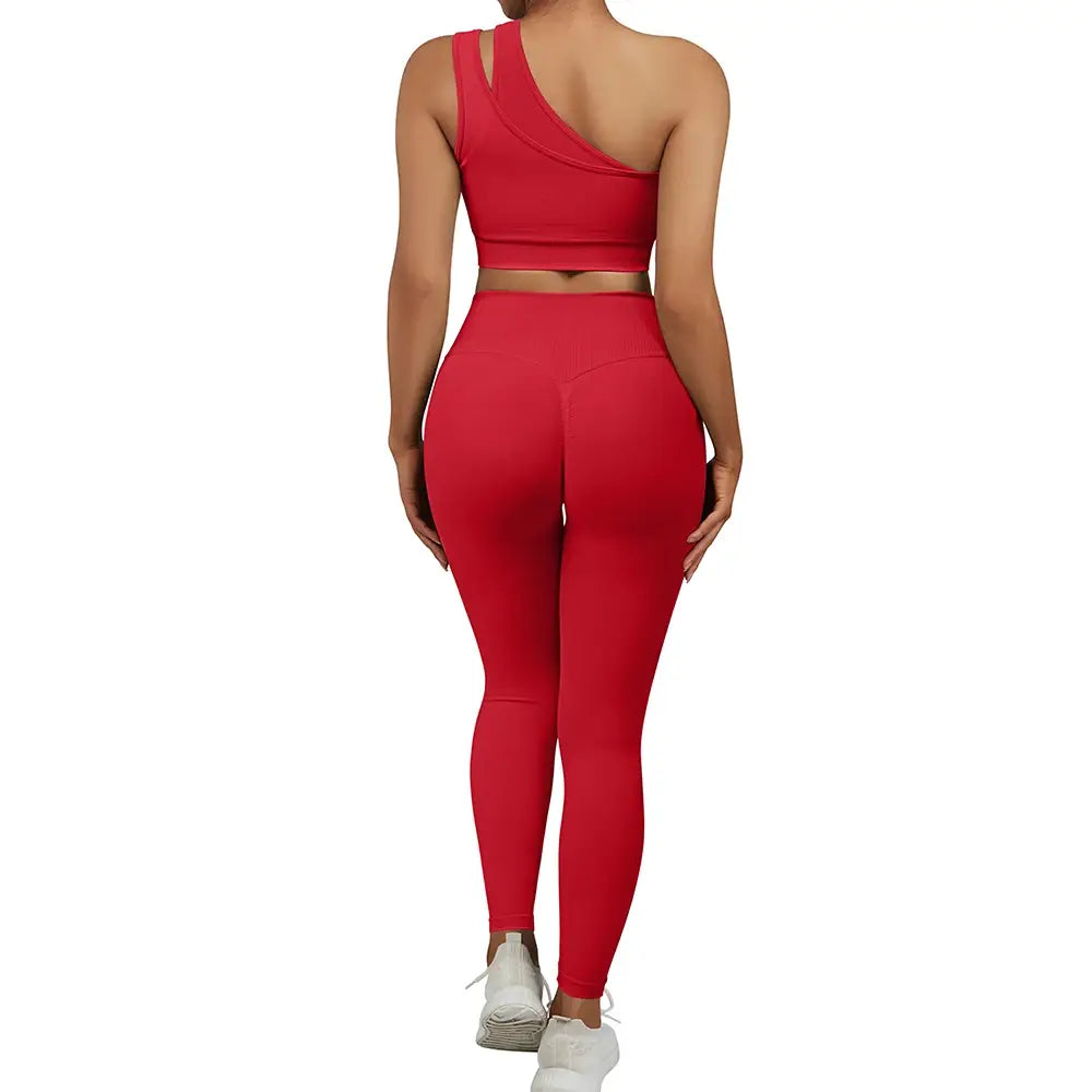 One Shoulder Yoga Sets Women Sportswear Gym Clothing High Waist Leggings Workout Gym Outfits Fitness Wear Sports Yoga