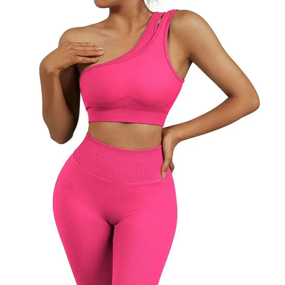 One Shoulder Yoga Sets Women Sportswear Gym Clothing High Waist Leggings Workout Gym Outfits Fitness Wear Sports Yoga