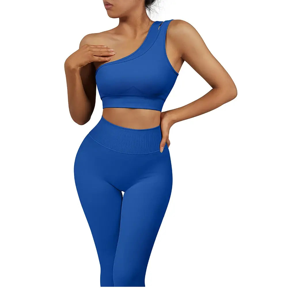 One Shoulder Yoga Sets Women Sportswear Gym Clothing High Waist Leggings Workout Gym Outfits Fitness Wear Sports Yoga