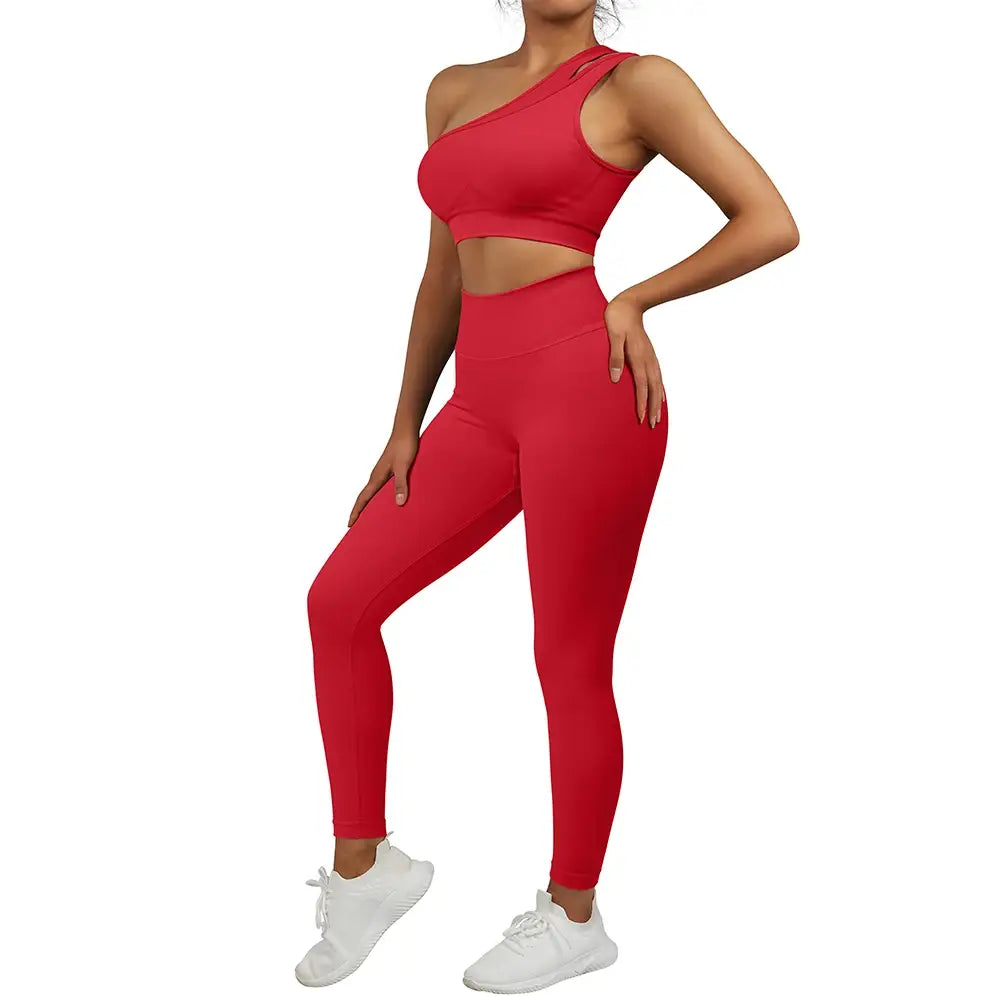 One Shoulder Yoga Sets Women Sportswear Gym Clothing High Waist Leggings Workout Gym Outfits Fitness Wear Sports Yoga