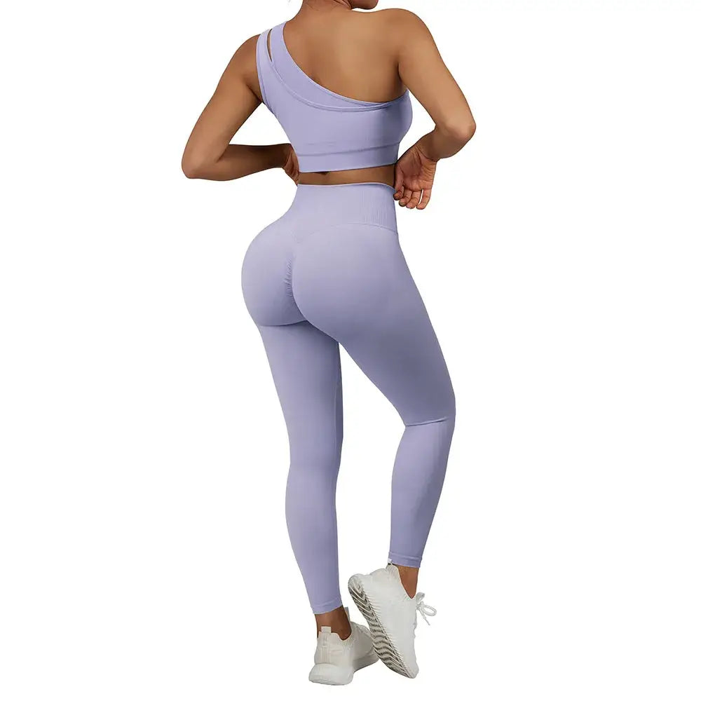 One Shoulder Yoga Sets Women Sportswear Gym Clothing High Waist Leggings Workout Gym Outfits Fitness Wear Sports Yoga