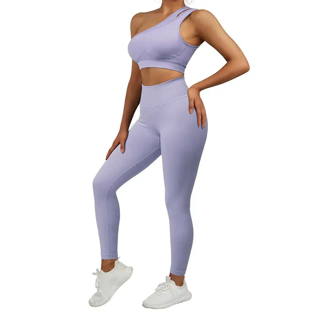 One Shoulder Yoga Sets Women Sportswear Gym Clothing High Waist Leggings Workout Gym Outfits Fitness Wear Sports Yoga