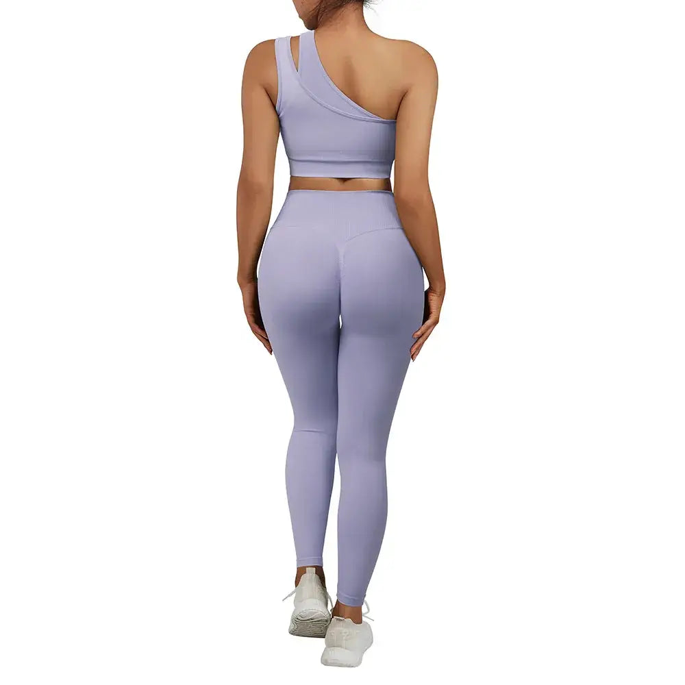 One Shoulder Yoga Sets Women Sportswear Gym Clothing High Waist Leggings Workout Gym Outfits Fitness Wear Sports Yoga