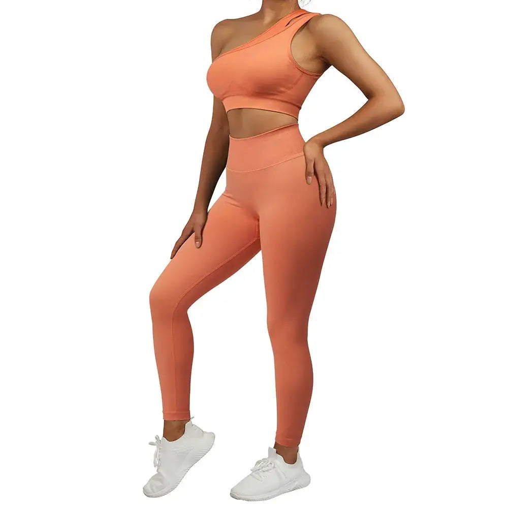 One Shoulder Yoga Sets Women Sportswear Gym Clothing High Waist Leggings Workout Gym Outfits Fitness Wear Sports Yoga