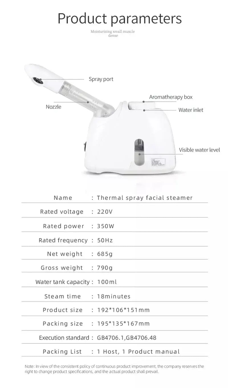 Ozone facial steamer warm mist humidifier for face deep cleaning vaporizer salon spa skin care