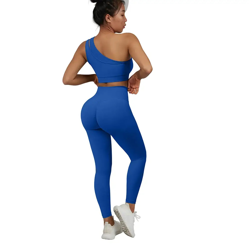 One Shoulder Yoga Sets Women Sportswear Gym Clothing High Waist Leggings Workout Gym Outfits Fitness Wear Sports Yoga