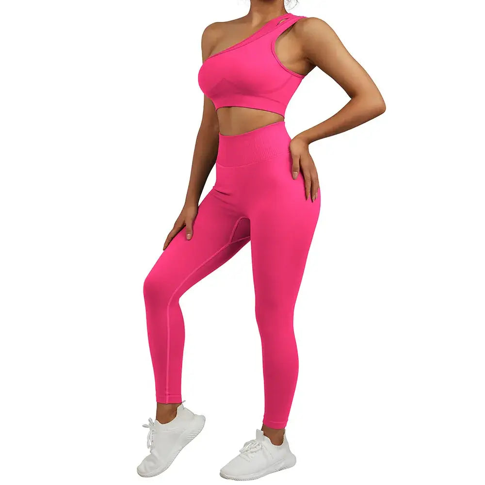 One Shoulder Yoga Sets Women Sportswear Gym Clothing High Waist Leggings Workout Gym Outfits Fitness Wear Sports Yoga