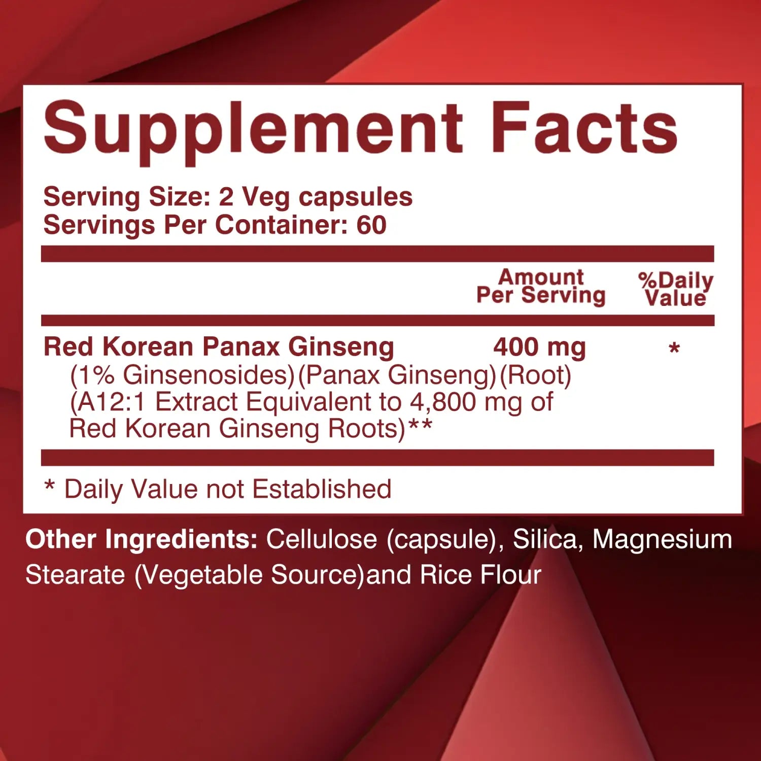 Korean Red Ginseng Extract Supplement for Enhanced Energy Memory and Performance - for Men and Women - 120 Capsules