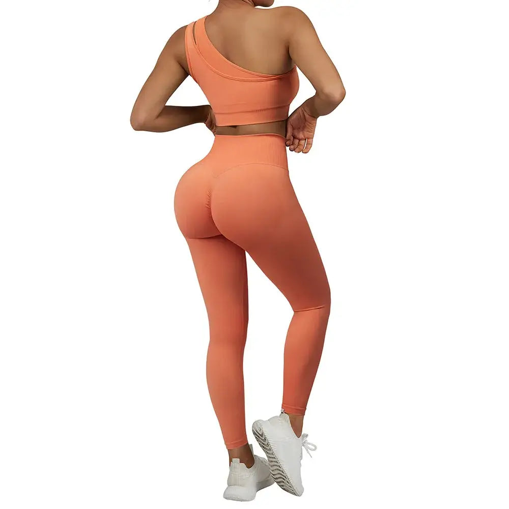 One Shoulder Yoga Sets Women Sportswear Gym Clothing High Waist Leggings Workout Gym Outfits Fitness Wear Sports Yoga