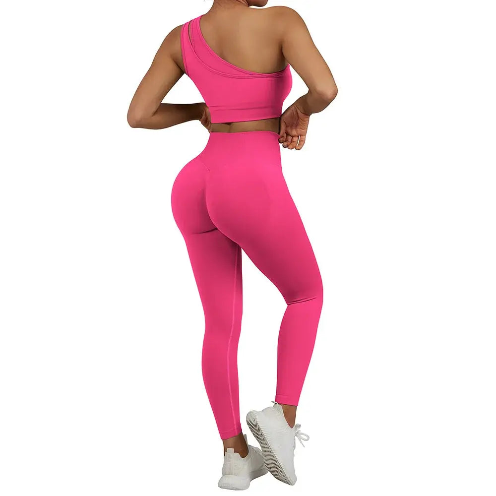 One Shoulder Yoga Sets Women Sportswear Gym Clothing High Waist Leggings Workout Gym Outfits Fitness Wear Sports Yoga