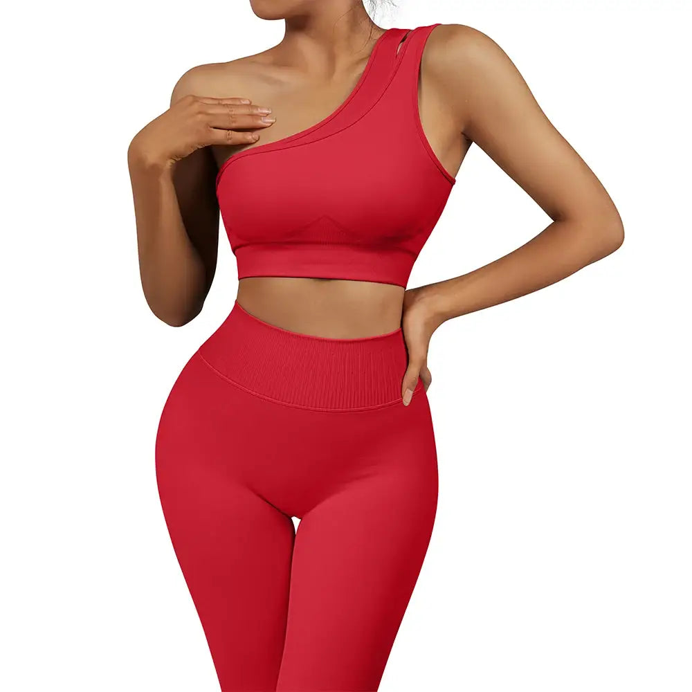 One Shoulder Yoga Sets Women Sportswear Gym Clothing High Waist Leggings Workout Gym Outfits Fitness Wear Sports Yoga