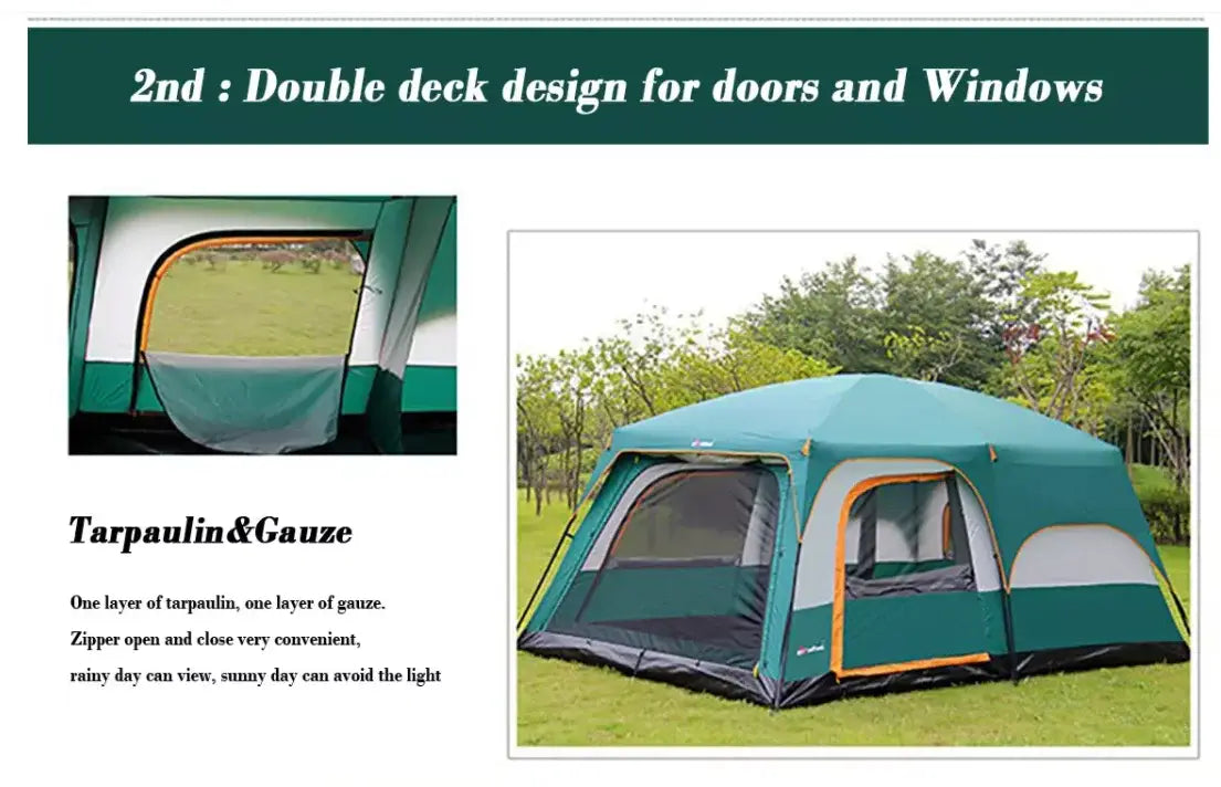 Hot sale 3-4 person Luxury Large Dome Family Waterproof double layer two rooms rainproof Outdoor Camping Tent