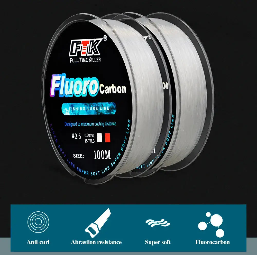 FTK 100M Fluorocarbon Coating Fishing Line 4.14LB-34.32LB Carbon Fiber Monofilament Leader Line Carp Fishing Sinking