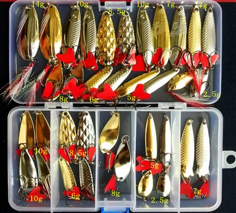 Metal Jig Spoon Fishing Lure Set - 10/20/25/35pcs Wobblers Kit - Pike Spoon Bait Fishing Tackle Pesca Isca Artificial