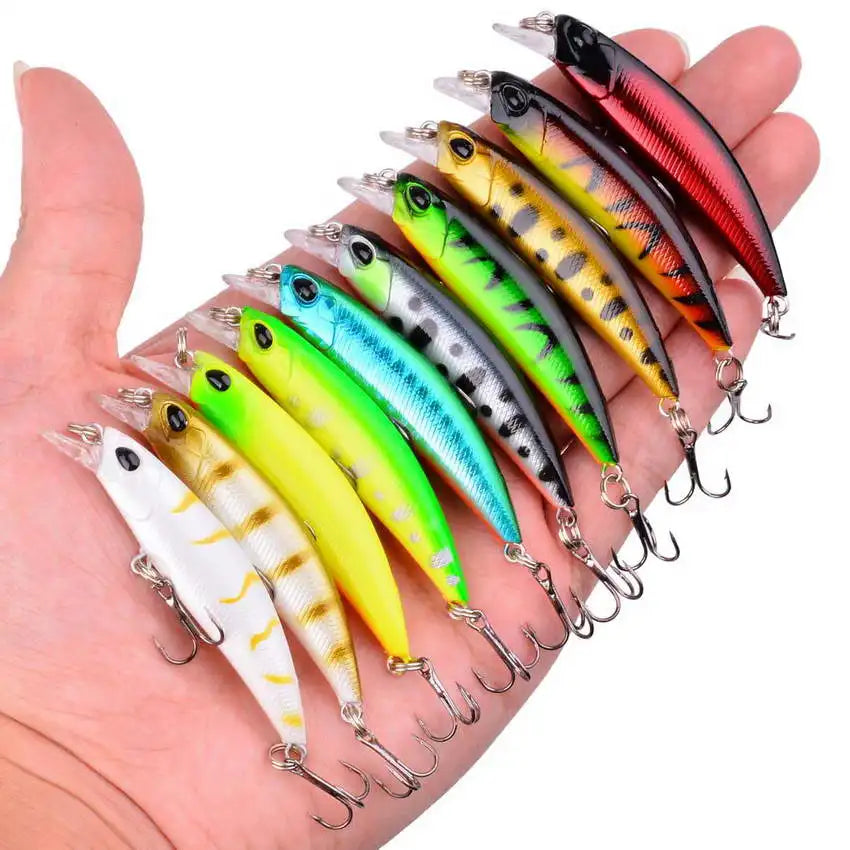 Fishing lure kit with crankbait minnow and popper lures - lifelike bass baits set