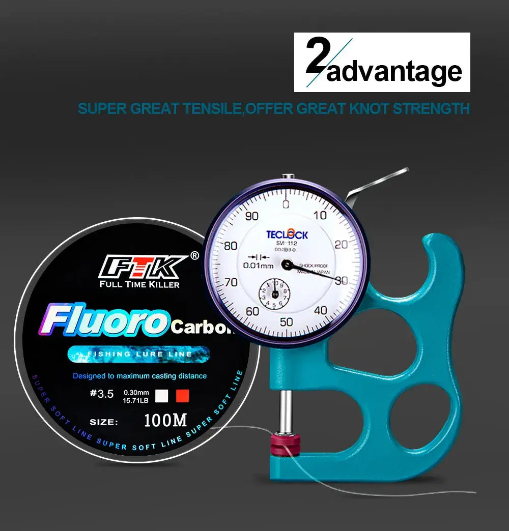 FTK 100M Fluorocarbon Coating Fishing Line 4.14LB-34.32LB Carbon Fiber Monofilament Leader Line Carp Fishing Sinking