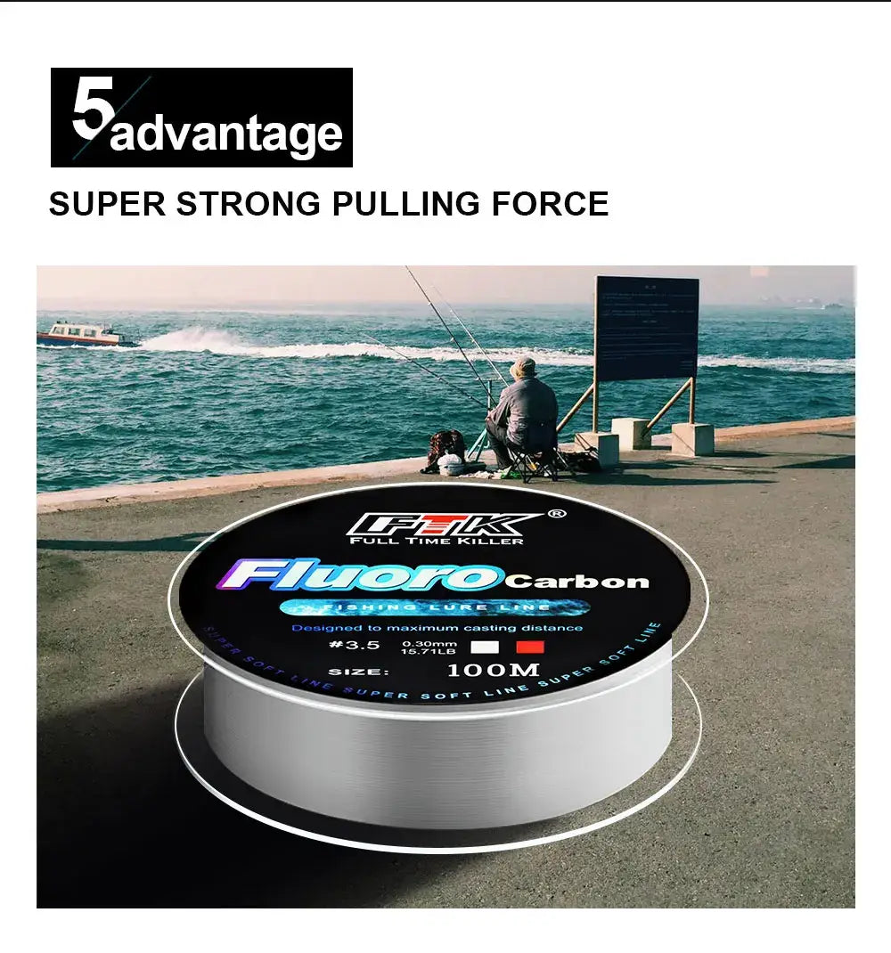 FTK 100M Fluorocarbon Coating Fishing Line 4.14LB-34.32LB Carbon Fiber Monofilament Leader Line Carp Fishing Sinking