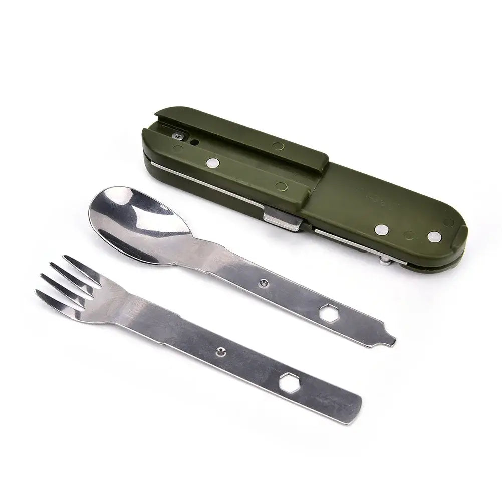 Camping Cutlery Stainless Steel Folding Knife Fork Spoon Portable Outdoor Tableware Camping Equipment