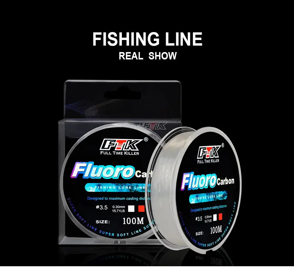 FTK 100M Fluorocarbon Coating Fishing Line 4.14LB-34.32LB Carbon Fiber Monofilament Leader Line Carp Fishing Sinking