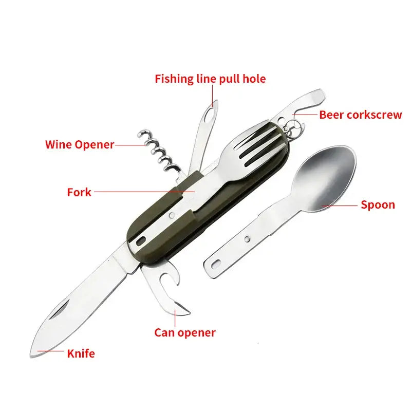 Camping Cutlery Stainless Steel Folding Knife Fork Spoon Portable Outdoor Tableware Camping Equipment