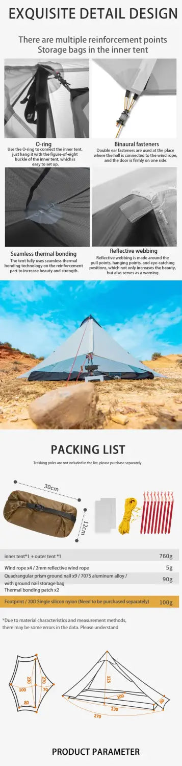 New Version 230cm 3F UL GEAR Lanshan 1 Ultralight Camping 3/4 Season 15D Silnylon Rodless Tent