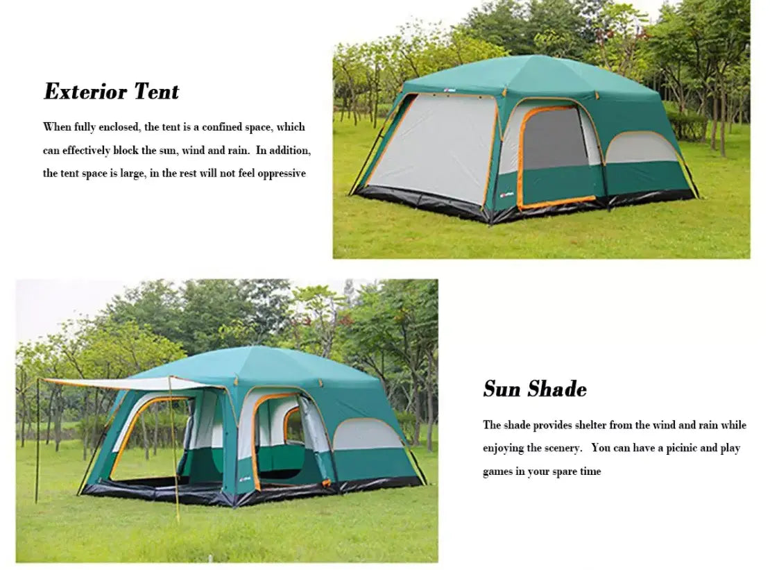 Hot sale 3-4 person Luxury Large Dome Family Waterproof double layer two rooms rainproof Outdoor Camping Tent