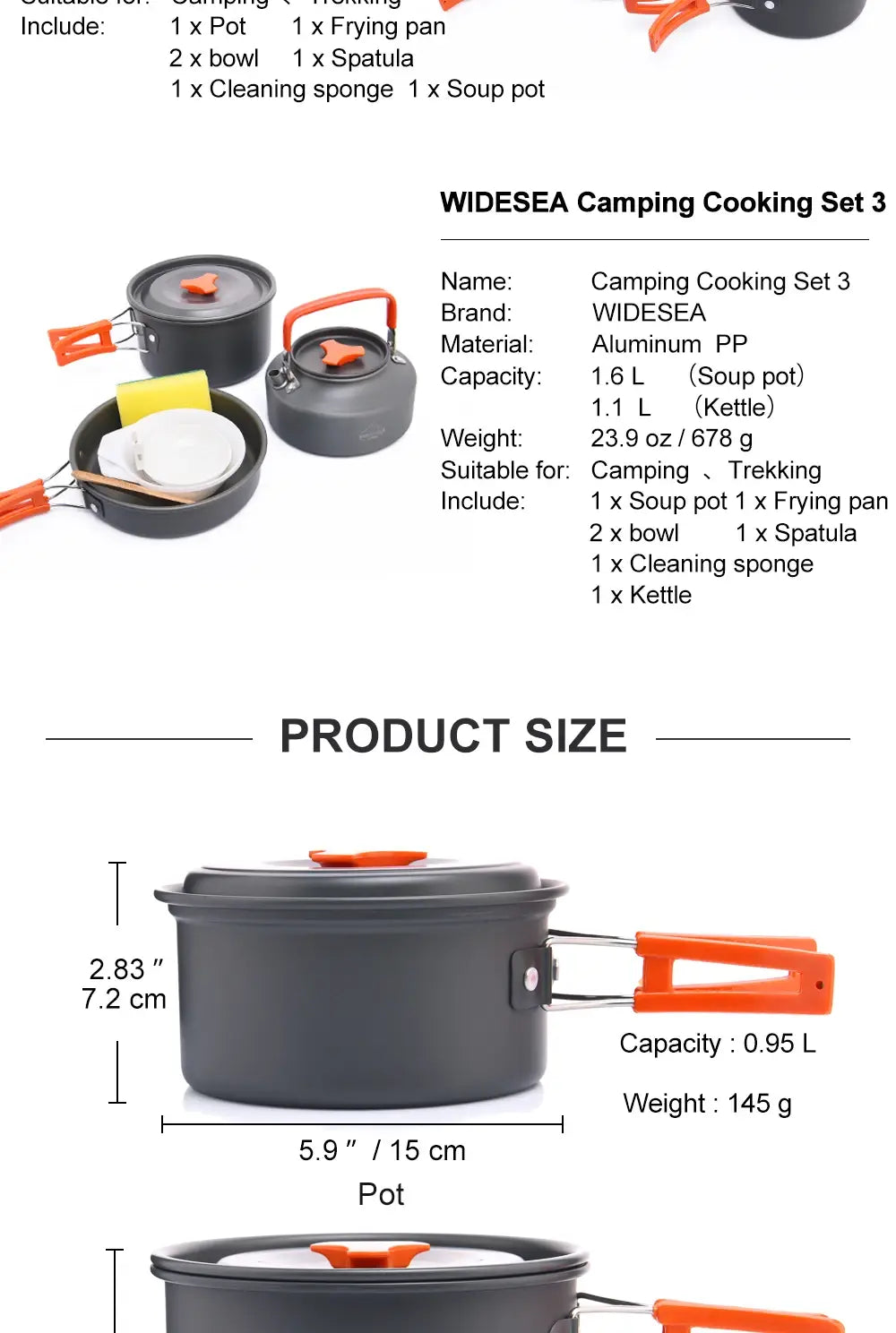 Widesea Camping Outdoor Cookware Set Tableware Cooking Cutlery Utensils Hiking Picnic Travel Equipment Tourist Cooker