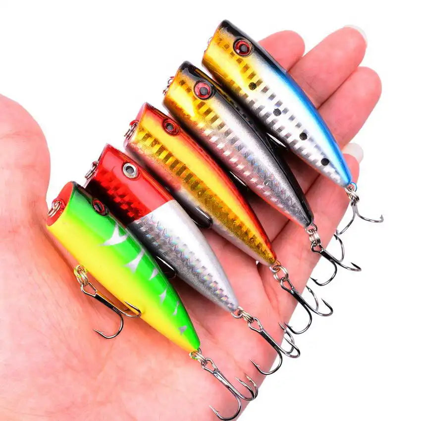 Fishing lure kit with crankbait minnow and popper lures - lifelike bass baits set