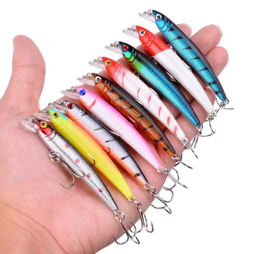 Fishing lure kit with crankbait minnow and popper lures - lifelike bass baits set