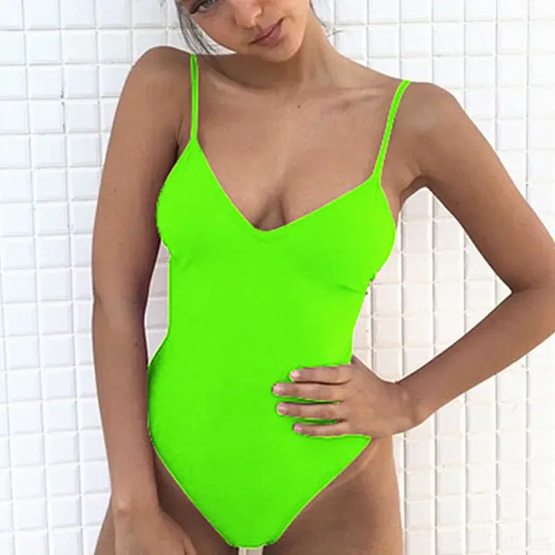 Sexy v neck scrunch butt one piece swimsuit high cut bathing suit