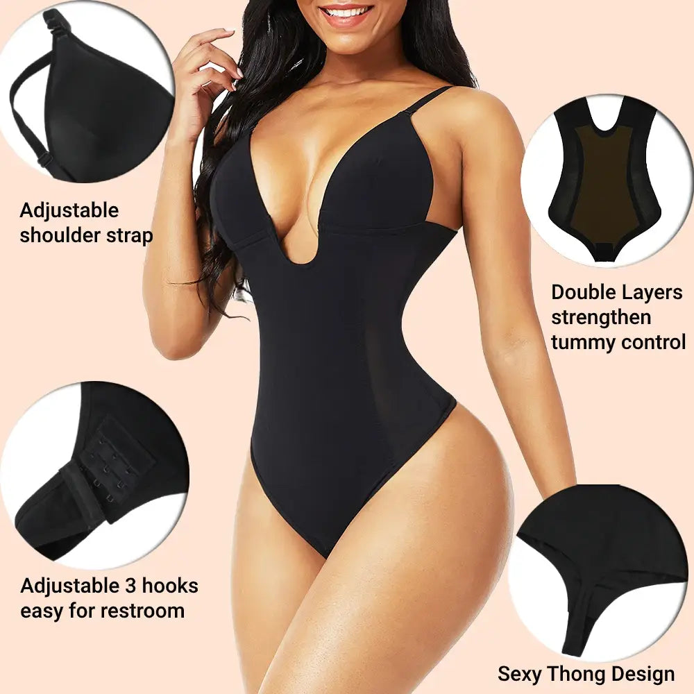 Women Corset Sexy Deep V Backless Bodysuit Waist Trainer Thong Shapewear Weeding Seamless Underwear Invisible Bra Body