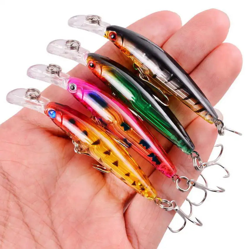 Fishing lure kit with crankbait minnow and popper lures - lifelike bass baits set