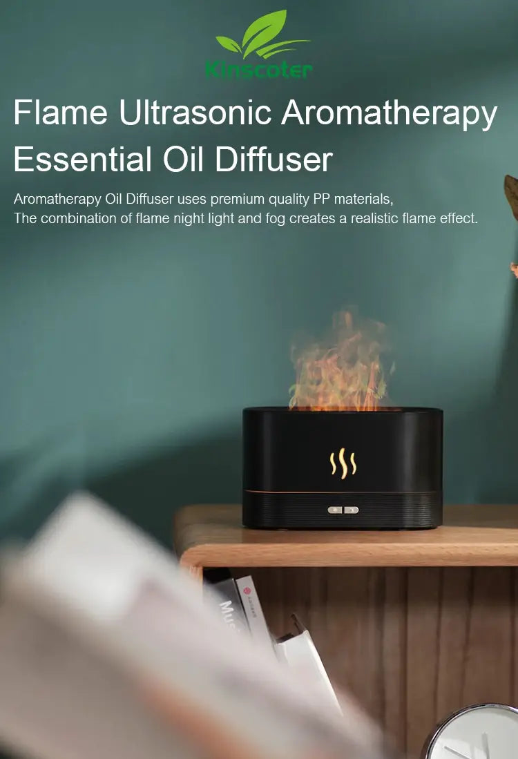 Kinscoter aroma diffuser air humidifier ultrasonic cool mist maker fogger led essential oil flame