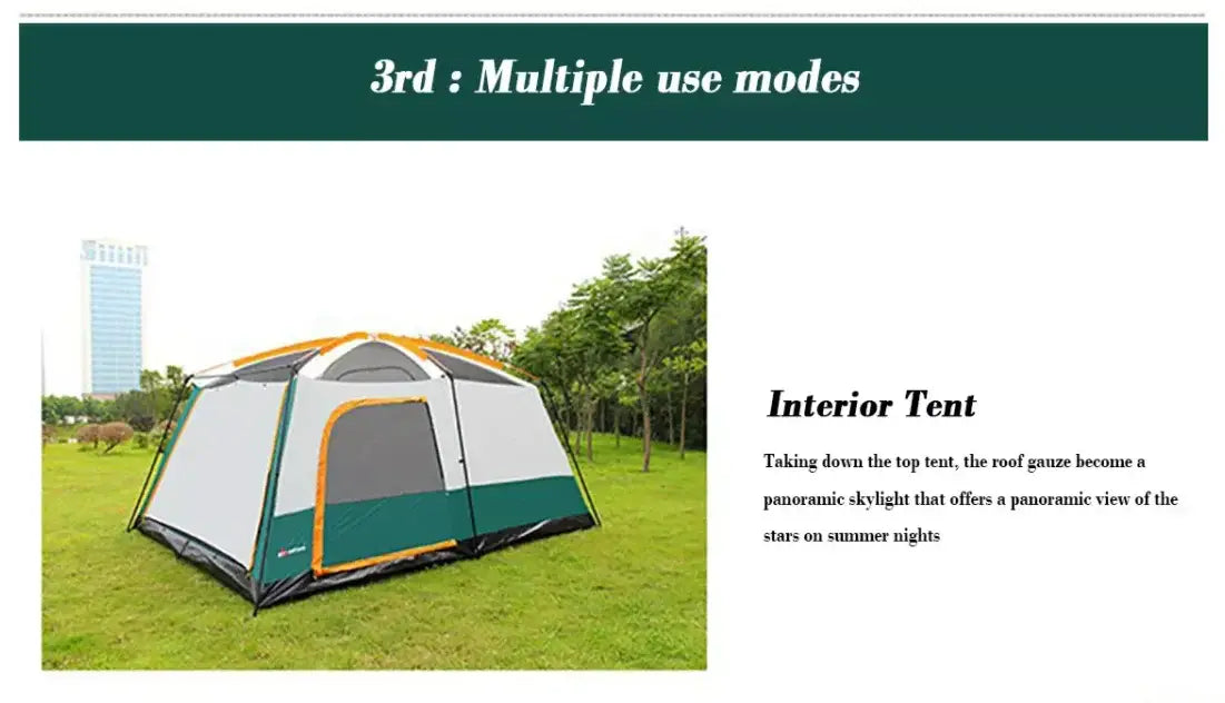 Hot sale 3-4 person Luxury Large Dome Family Waterproof double layer two rooms rainproof Outdoor Camping Tent