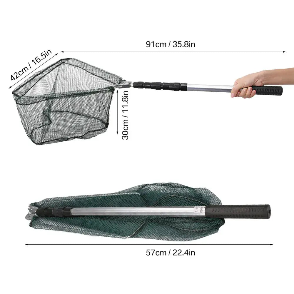 Telescopic landing net 1.9m/0.92m/0.55m - aluminum alloy mesh fishing net