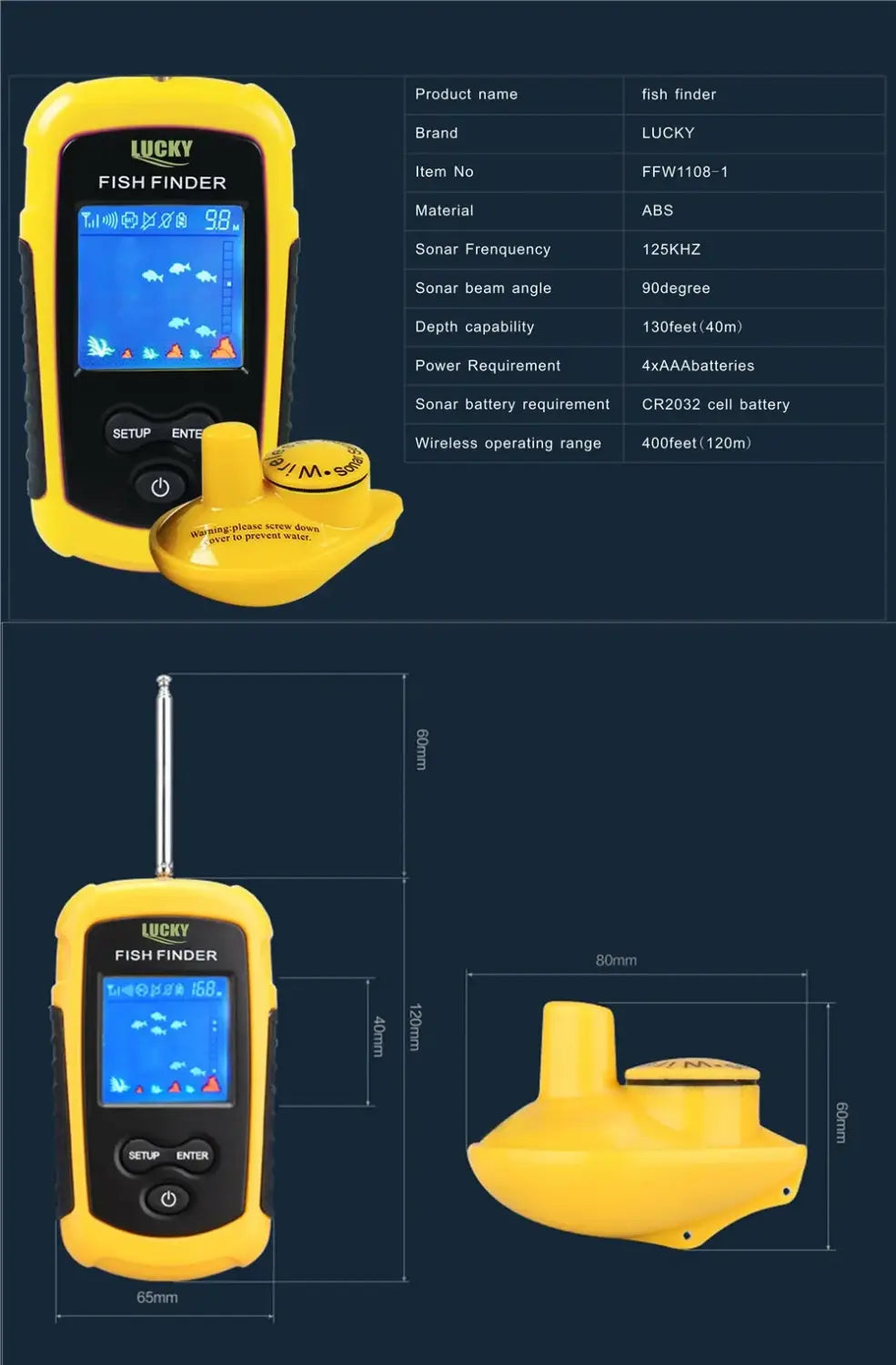 LUCKY FFCW1108-1 Wireless Sonar Fishing Alert Fish Finder Underwater Echo Sounder Fishing Detector Portable Fish Finder