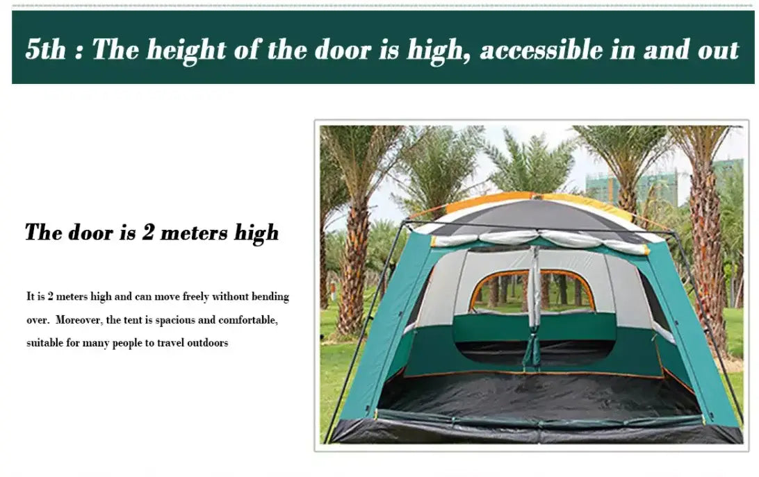 Hot sale 3-4 person Luxury Large Dome Family Waterproof double layer two rooms rainproof Outdoor Camping Tent